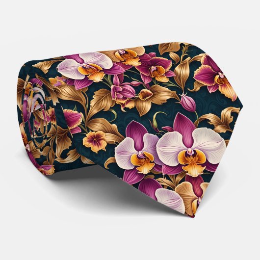 Purple Orchid Artistic Floral Botanical Flowers Stropdas (Opgerold)