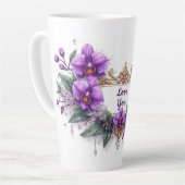 Purple Orchid Floral Frame Latte Mok (Linkerhoek)