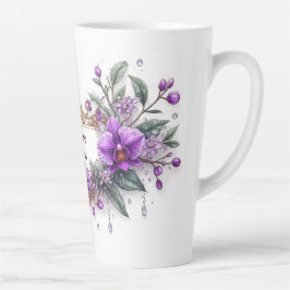 Purple Orchid Floral Frame Latte Mok