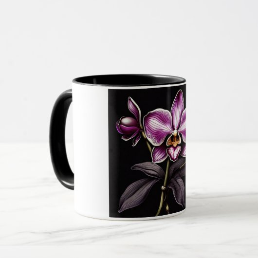 "Purple Orchid Mug - Floral Elegance Cup" Mok (Voorkant links)