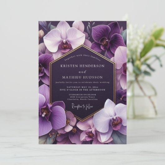 Purple Orchid Opulent Romance Wedding Kaart (Staand voorkant)