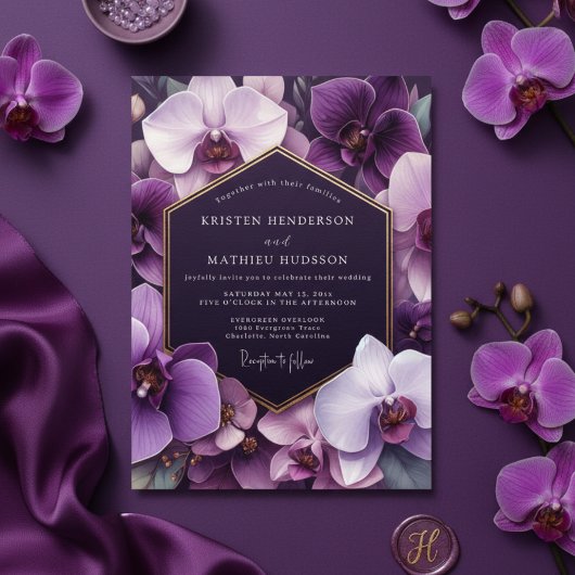 Purple Orchid Opulent Romance Wedding Kaart