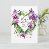 Purple Orchid Watercolor Tropical Valentine's Card (Staand voorkant)