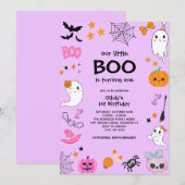Purple Our Little Boo Halloween 1st Birthday Kaart (Voorkant / Achterkant)