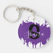 Purple Paint Splatter Personalized Initial & Name  Sleutelhanger (Voorkant)