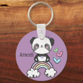 Purple Panda Unicorn on Rainbow Personalized Sleutelhanger (Voorkant)
