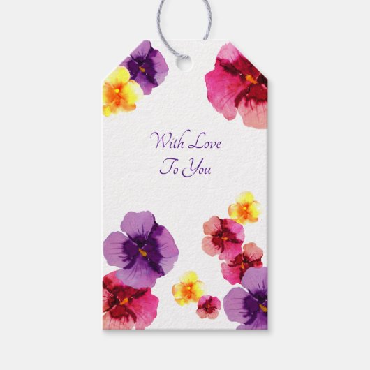 Purple Pansies Hand-Illustrated Spring Floral Cadeaulabel (Voorkant)