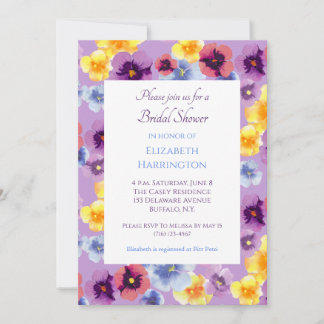 Purple Pansies Lavender Floral Bridal Shower Kaart