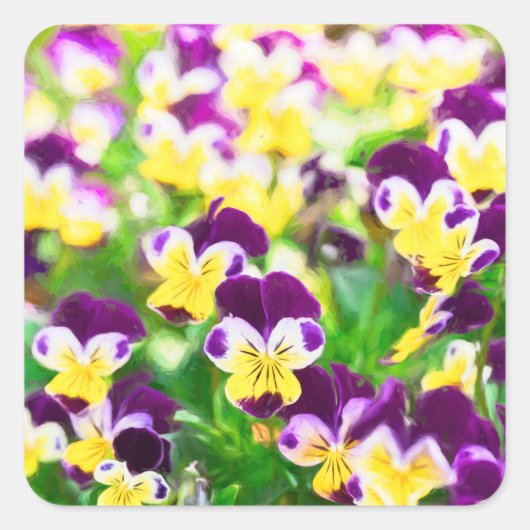 Purple Pansies Vierkante Sticker (Voorkant)