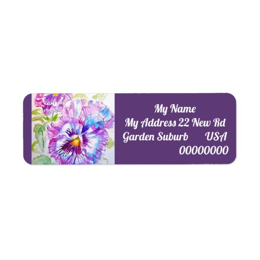 Purple Pansy Flower Floral Return Address Labels (Voorkant)