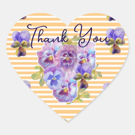 Purple Pansy Pansies Flower Pattern Thank You Hart Sticker (Voorkant)