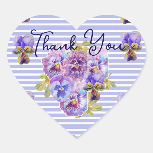 Purple Pansy Pansies Flower Pattern Thank You Hart Sticker (Voorkant)