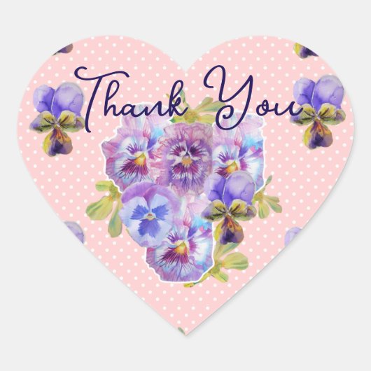 Purple Pansy Pansies Flower Pattern Thank You Hart Sticker (Voorkant)