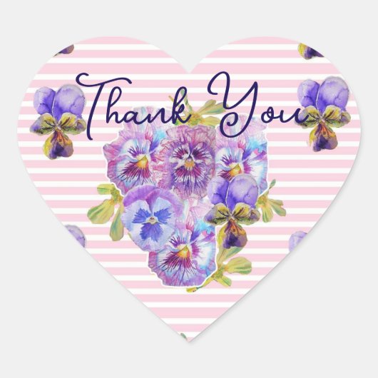Purple Pansy Pansies Flower Pattern Thank You Pink Hart Sticker (Voorkant)