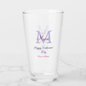 Purple pastel happy Valentine's day pink monogram  Glas (Achterkant)