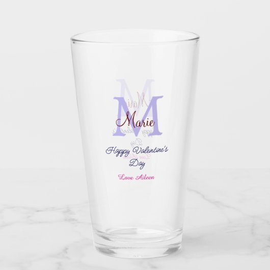 Purple pastel happy Valentine's day pink monogram  Glas (Voorkant)
