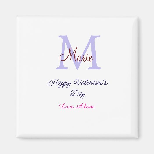 Purple pastel happy Valentine's day pink monogram  Magneet (Voorkant)