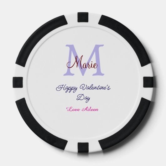 Purple pastel happy Valentine's day pink monogram  Poker Chips (Voorkant)