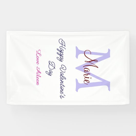 Purple pastel happy Valentine's day pink monogram Spandoek (Horizontaal)