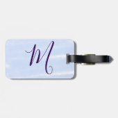 Purple pastel watercolor monogram name letterretro bagagelabel (Achterkant horizontaal)