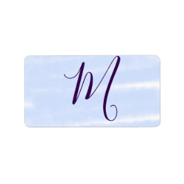 Purple pastel watercolor monogram name letterretro etiket