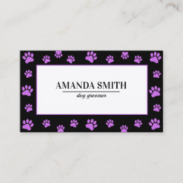 Purple Paw Prints Black Dog Groomer Business Card Visitekaartje