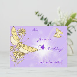 Purple Peach Butterfly Invitation Card Kaart