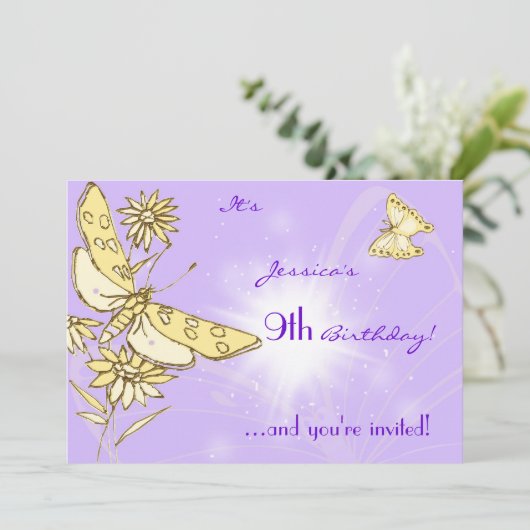 Purple Peach Butterfly Invitation Card Kaart (Staand voorkant)