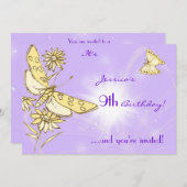 Purple Peach Butterfly Invitation Card Kaart (Voorkant / Achterkant)