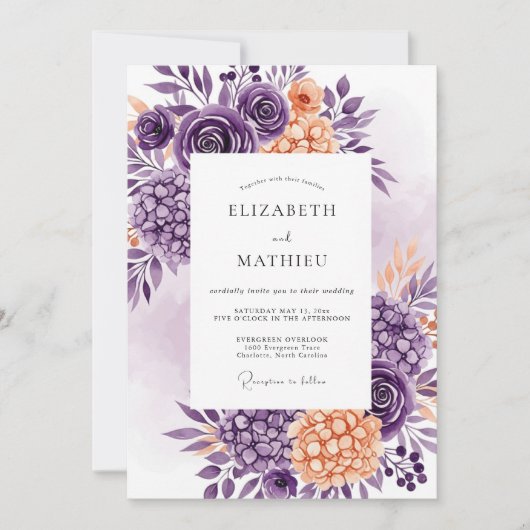 Purple Peach Delicate Spring Wedding Kaart (Voorkant)