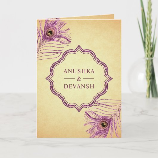 Purple Peacock Feathers QR Code Indian Wedding (Voorkant)