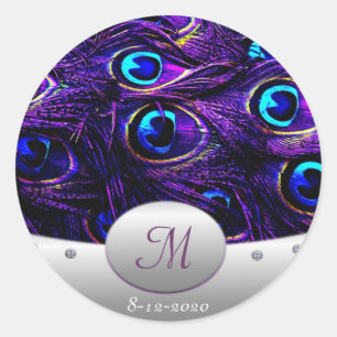 Purple Peacock Wedding Invitation Envelope Seals Ronde Sticker