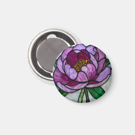 Purple Peony Stained Glass Magneet (Voorkant / Achterkant)