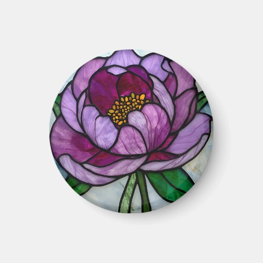 Purple Peony Stained Glass Magneet (Voorkant)