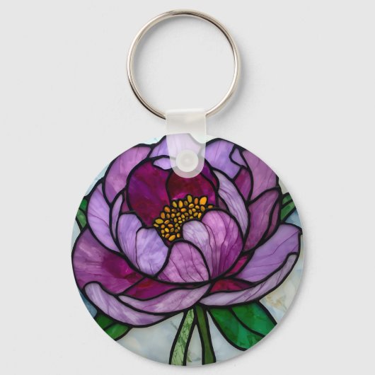 Purple Peony Stained Glass Sleutelhanger (Voorkant)