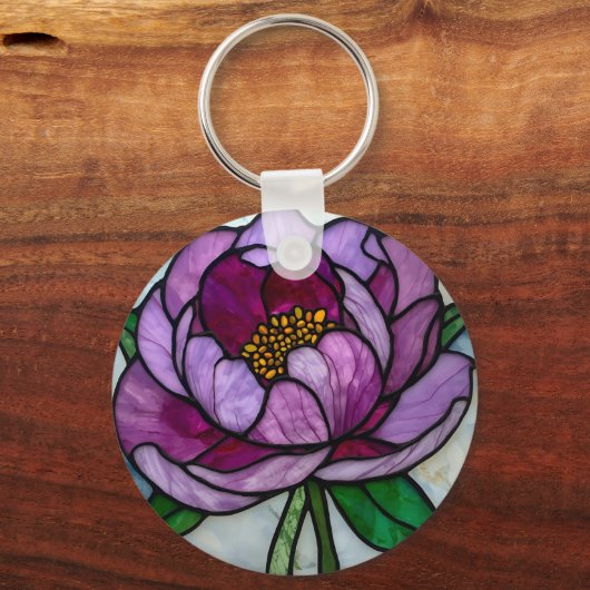 Purple Peony Stained Glass Sleutelhanger (Voorkant)