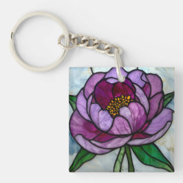 Purple Peony Stained Glass Sleutelhanger