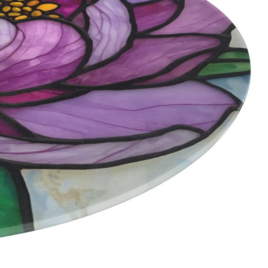 Purple Peony Stained Glass Snijplank (Hoek)