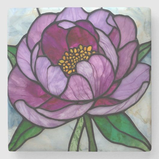 Purple Peony Stained Glass Stenen Onderzetter (Voorkant)