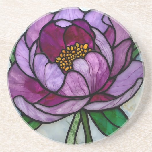 Purple Peony Stained Glass Zandsteen Onderzetter (Voorkant)