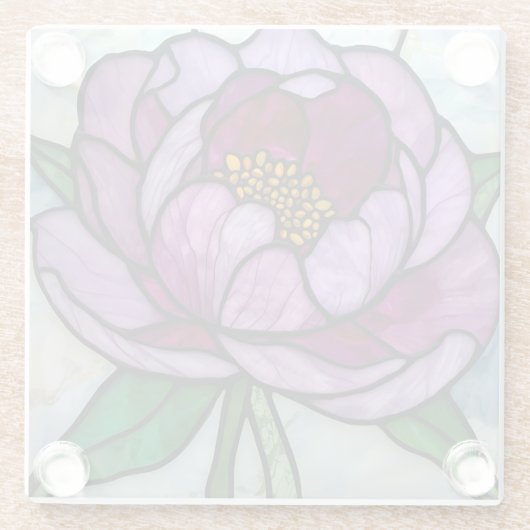 Purple Peony Stained  Glazen Onderzetter (Achterkant)