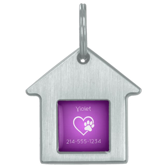 Purple Personalized Dog ID Tag Name & Phone Huisdieren Naamplaatje (Voorkant)