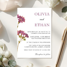 Purple Petunia Floral Wedding Invitation Kaart
