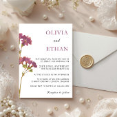 Purple Petunia Floral Wedding Invitation Kaart