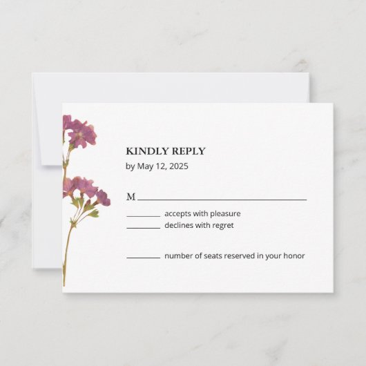 Purple Petunia Floral Wedding RSVP Card (Voorkant)
