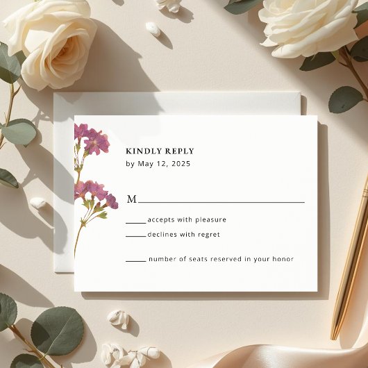 Purple Petunia Floral Wedding RSVP Card Kaartje