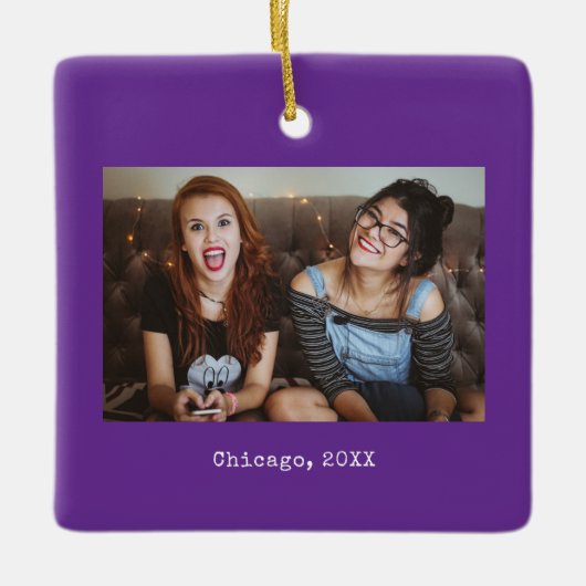 Purple Photo Keepsake Christmas Keramisch Ornament (Voorkant)