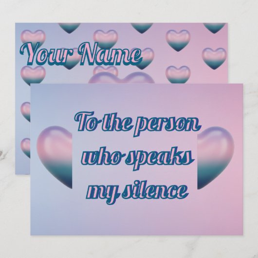 Purple pink 3D Heart Romantic Silence Greeting  Feestdagenkaart (Voorkant / Achterkant)