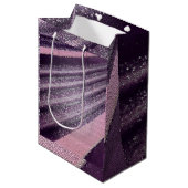 Purple pink abstract stripes with elegant sparkle medium cadeauzakje (Voorkant Gekanteld)