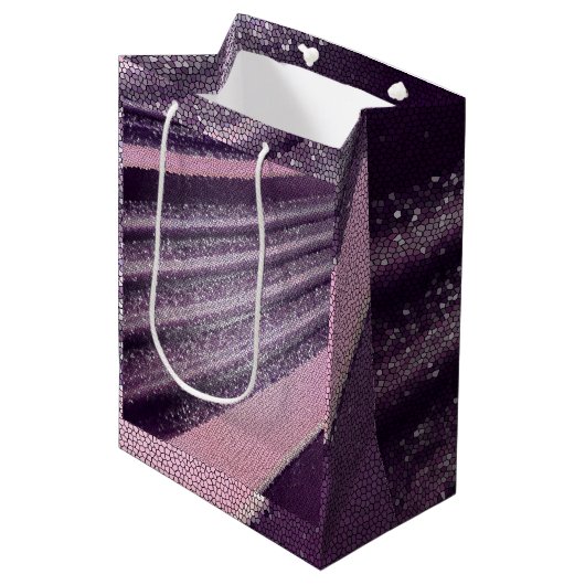 Purple pink abstract stripes with elegant sparkle medium cadeauzakje (Voorkant Gekanteld)